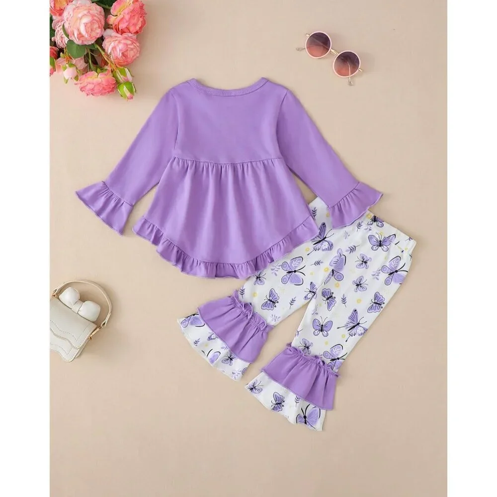 Toddler Baby Girl Clothes Long Sleeve Shirt Ruffle Soft Tops Bell Bottom Long Pa
